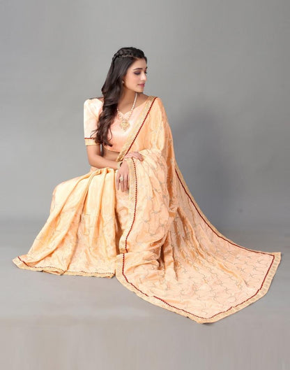 Peach Chinon Saree
