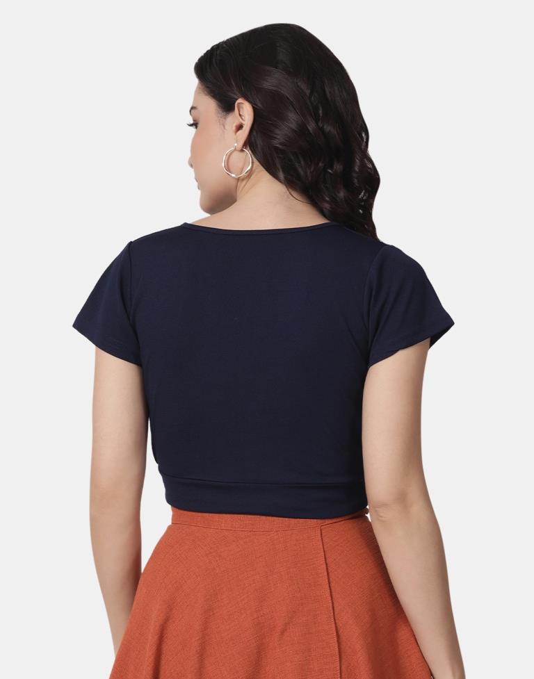Blue Colored Lycra Knitted Top | SLV237TK4072