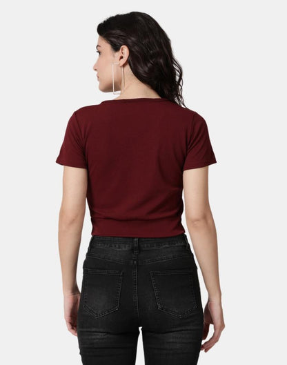 Maroon Colored Lycra Knitted Top | SLV237TK4074