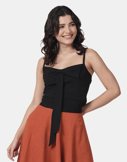 Black Colored Lycra Knitted Top | SLV237TK4075