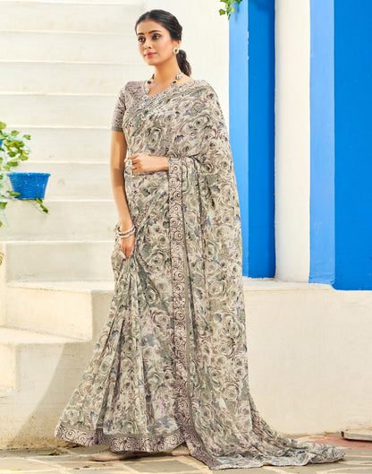 Light Beige Floral Printed Saree