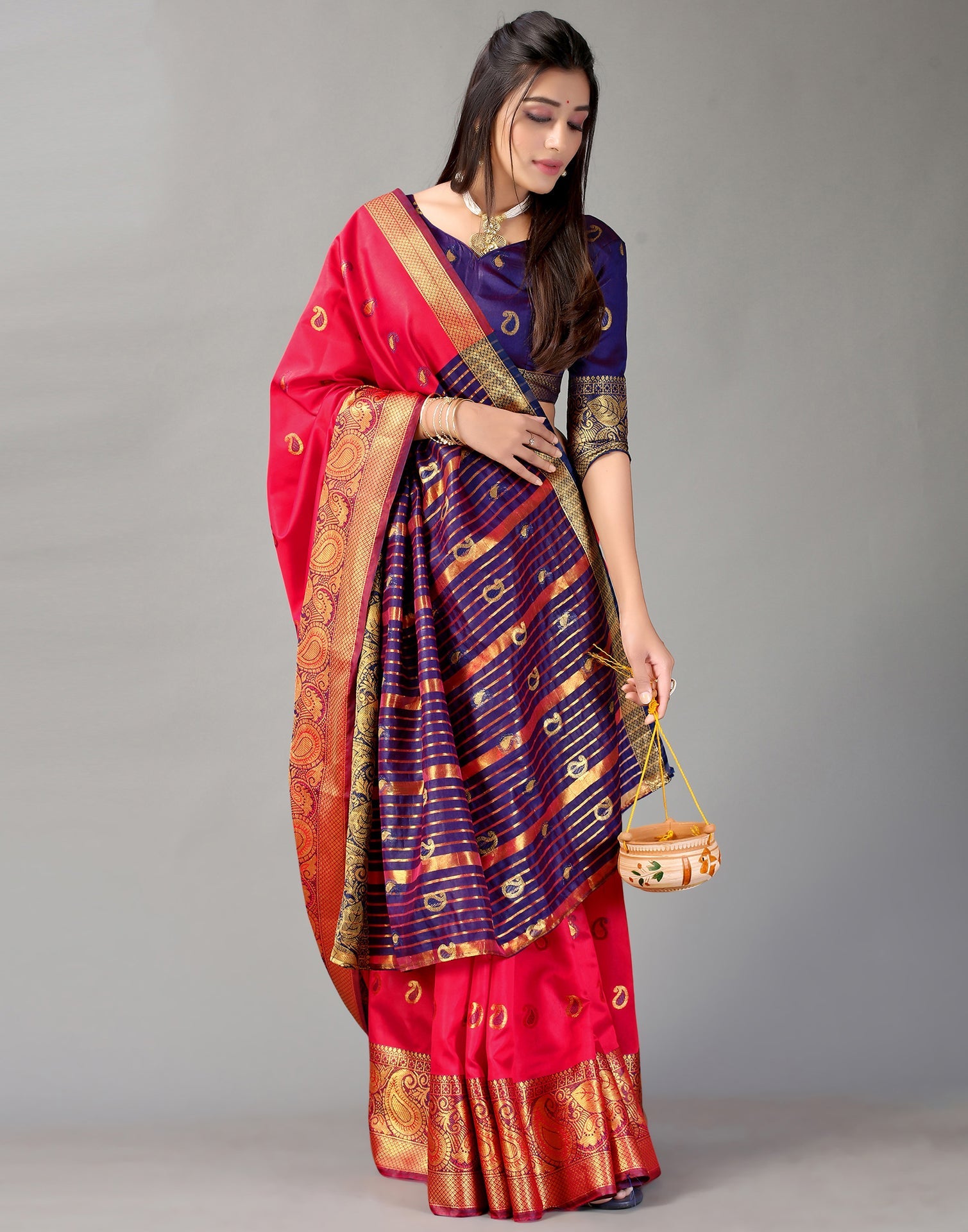 Cherry Red Silk Saree