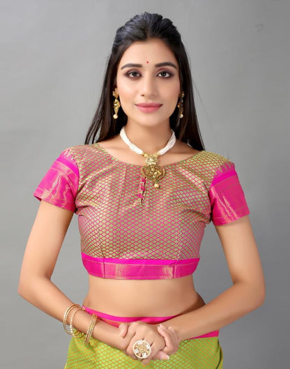 Parrot Green Woven Silk Saree