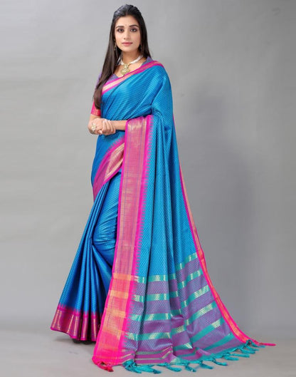 Teal Blue Woven Silk Saree