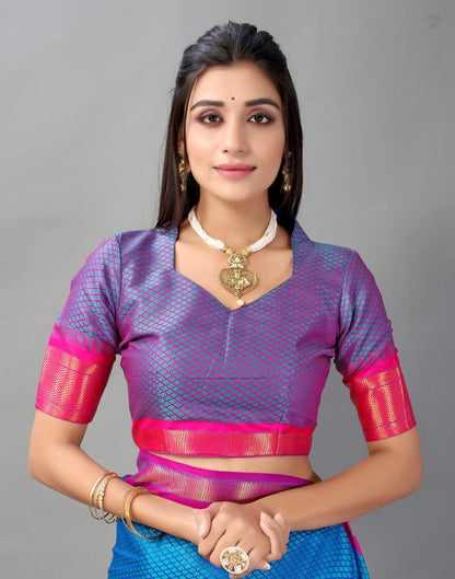 Teal Blue Woven Silk Saree