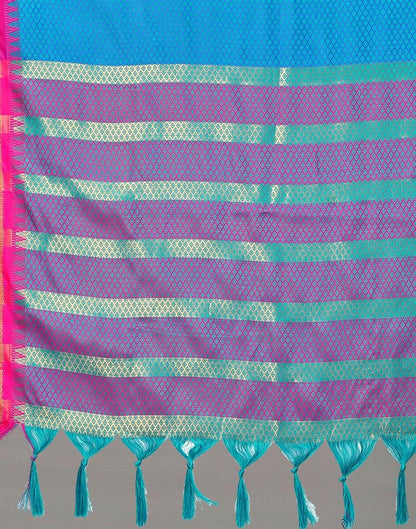 Teal Blue Woven Silk Saree