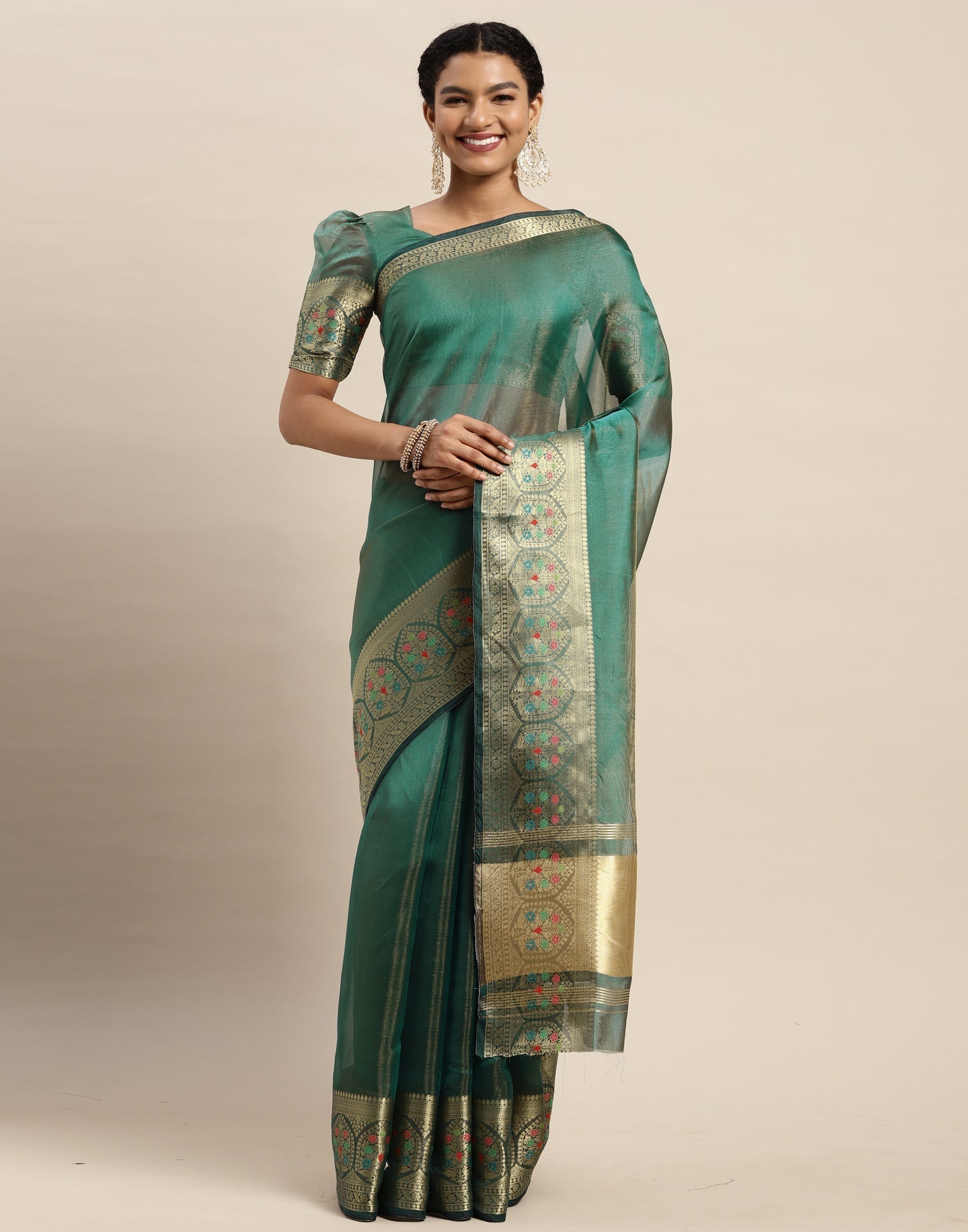 PEACOCK GREEN and MAROON BUTTIS MATKA SILK Saree with BANARASI FANCY –  Cherrypick