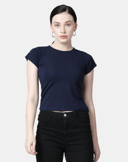 Blue Colored Lycra Knitted Top | SLV238TK4082