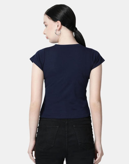 Blue Colored Lycra Knitted Top | SLV238TK4082