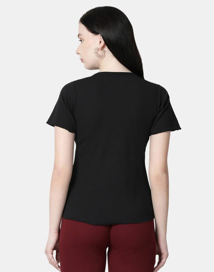 Black Colored Lycra Knitted Top | SLV238TK4085