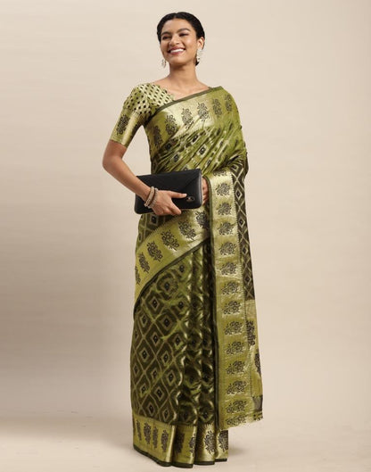 Dark Olive Green Organza Saree