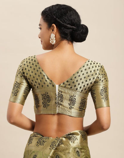 Dark Olive Green Organza Saree