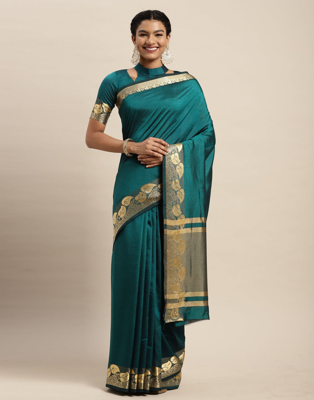 Dark Teal Blue Silk Saree
