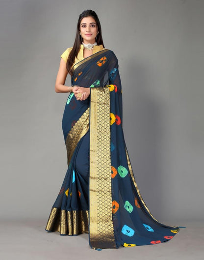Navy Blue Printed Saree