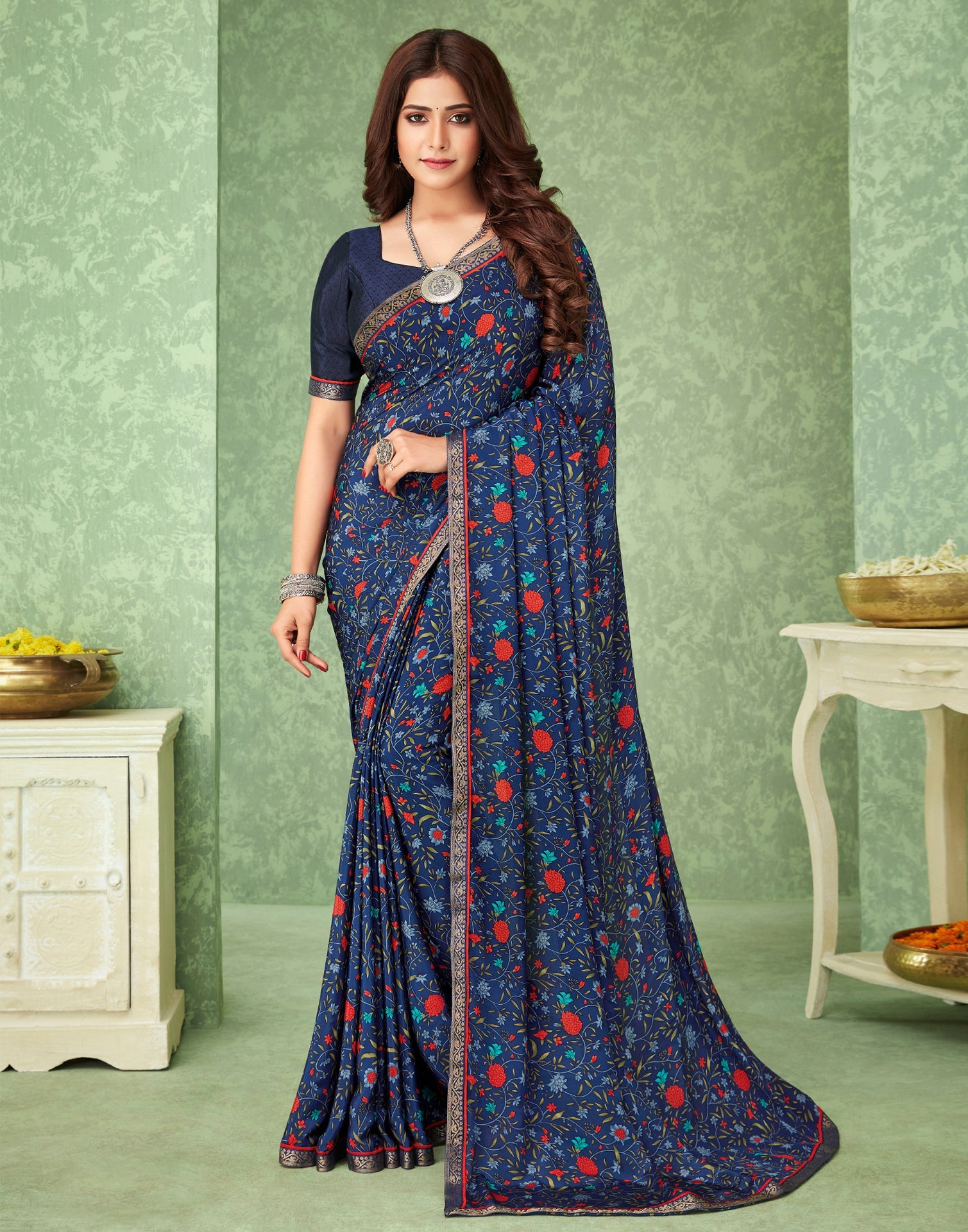 Navy Blue Silk Saree