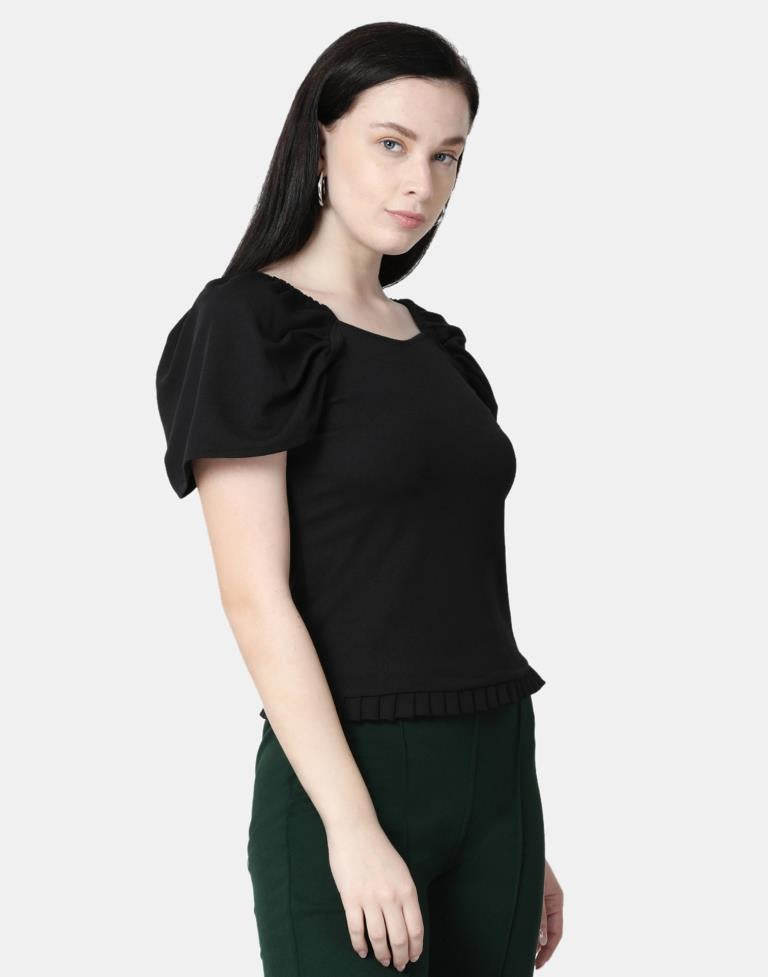 Black Colored Lycra Knitted Top | SLV239TK4091