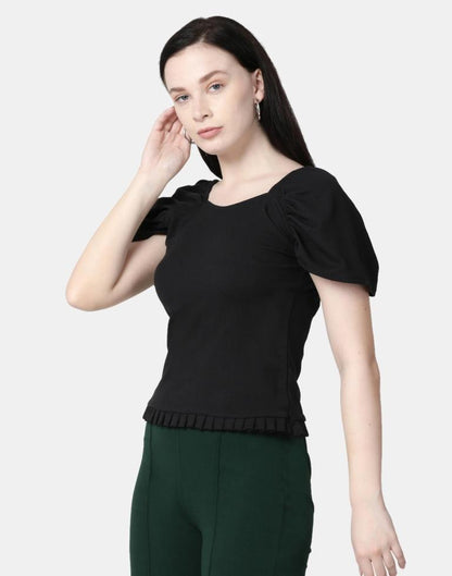 Black Colored Lycra Knitted Top | SLV239TK4091