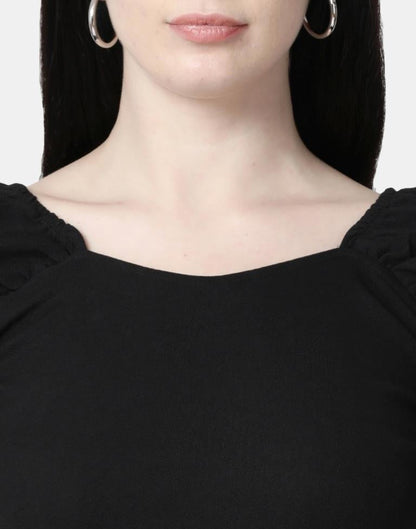 Black Colored Lycra Knitted Top | SLV239TK4091