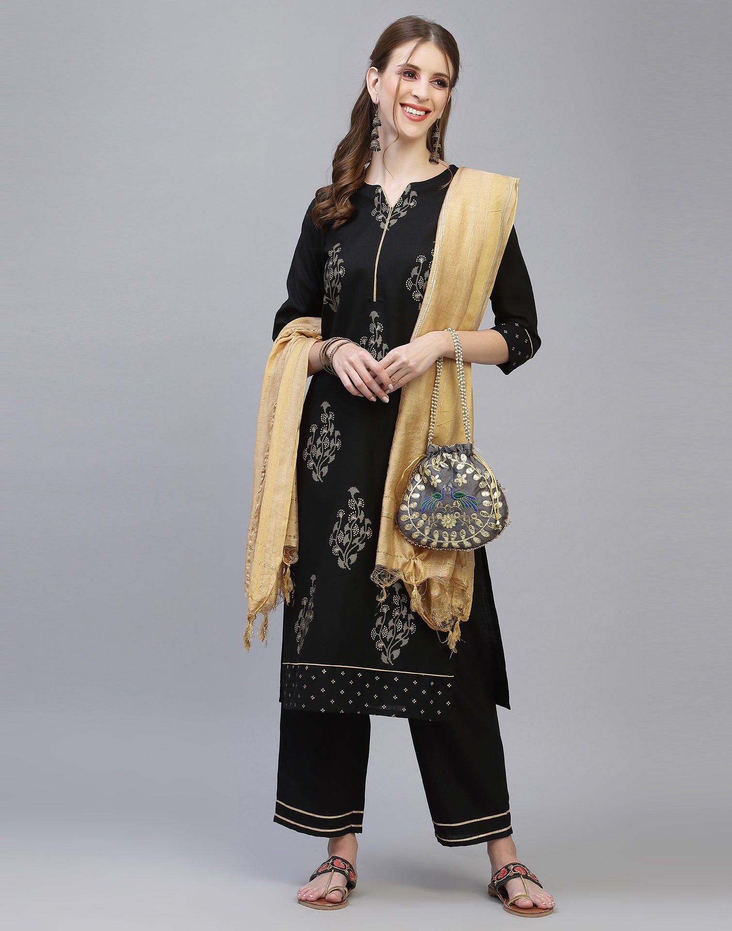 Black Kurti With Pant And Dupatta