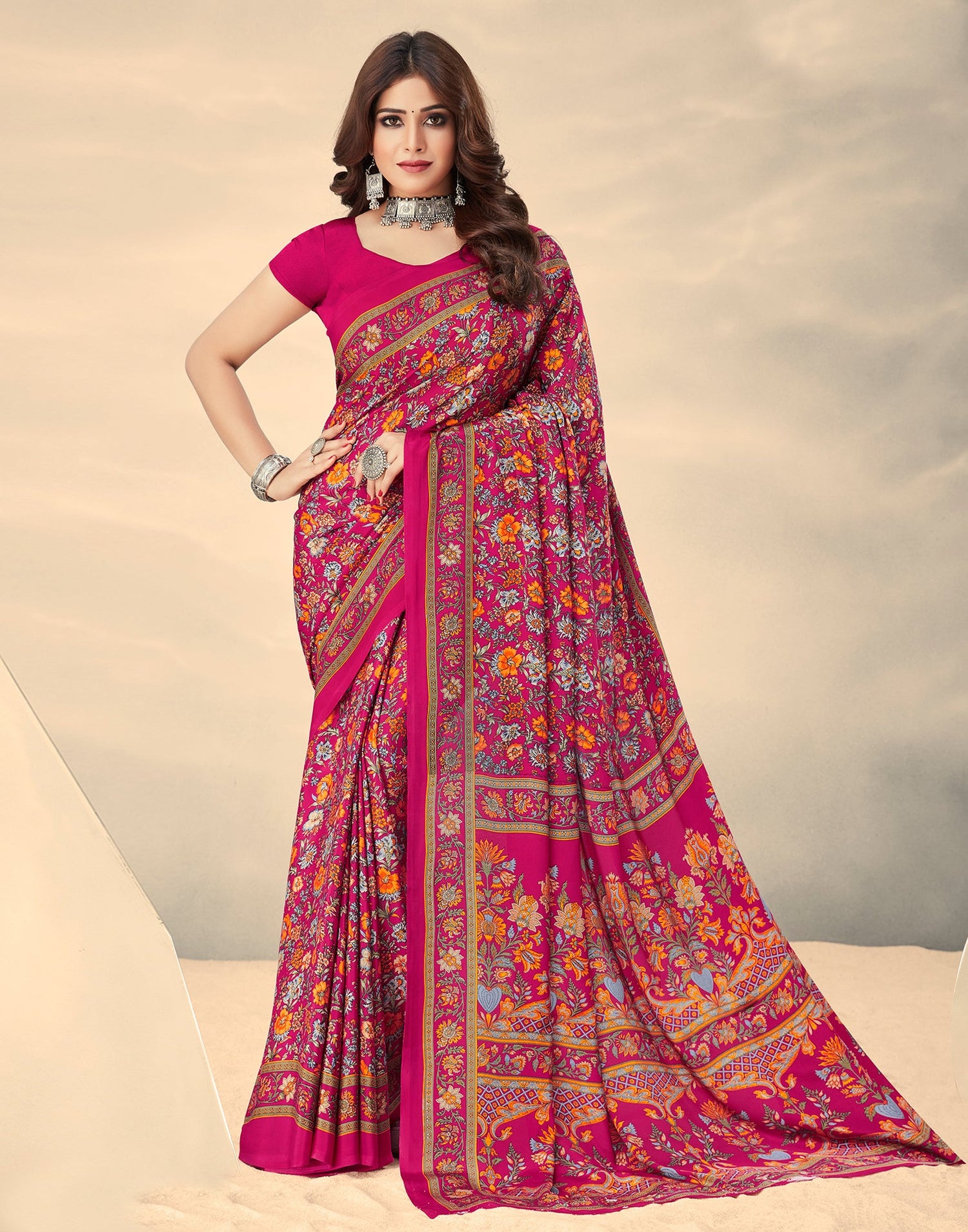 Dark Pink Silk Saree