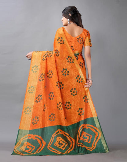 Dark Orange Bandhani Cotton Saree