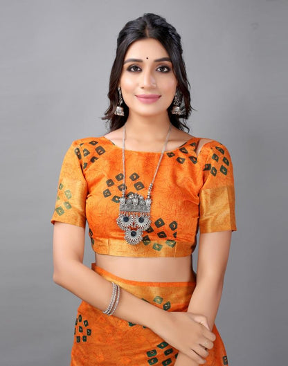 Dark Orange Bandhani Cotton Saree