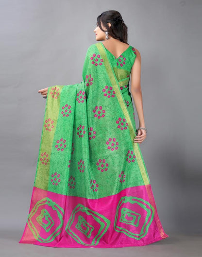 Parrot Green Bandhani Cotton Saree