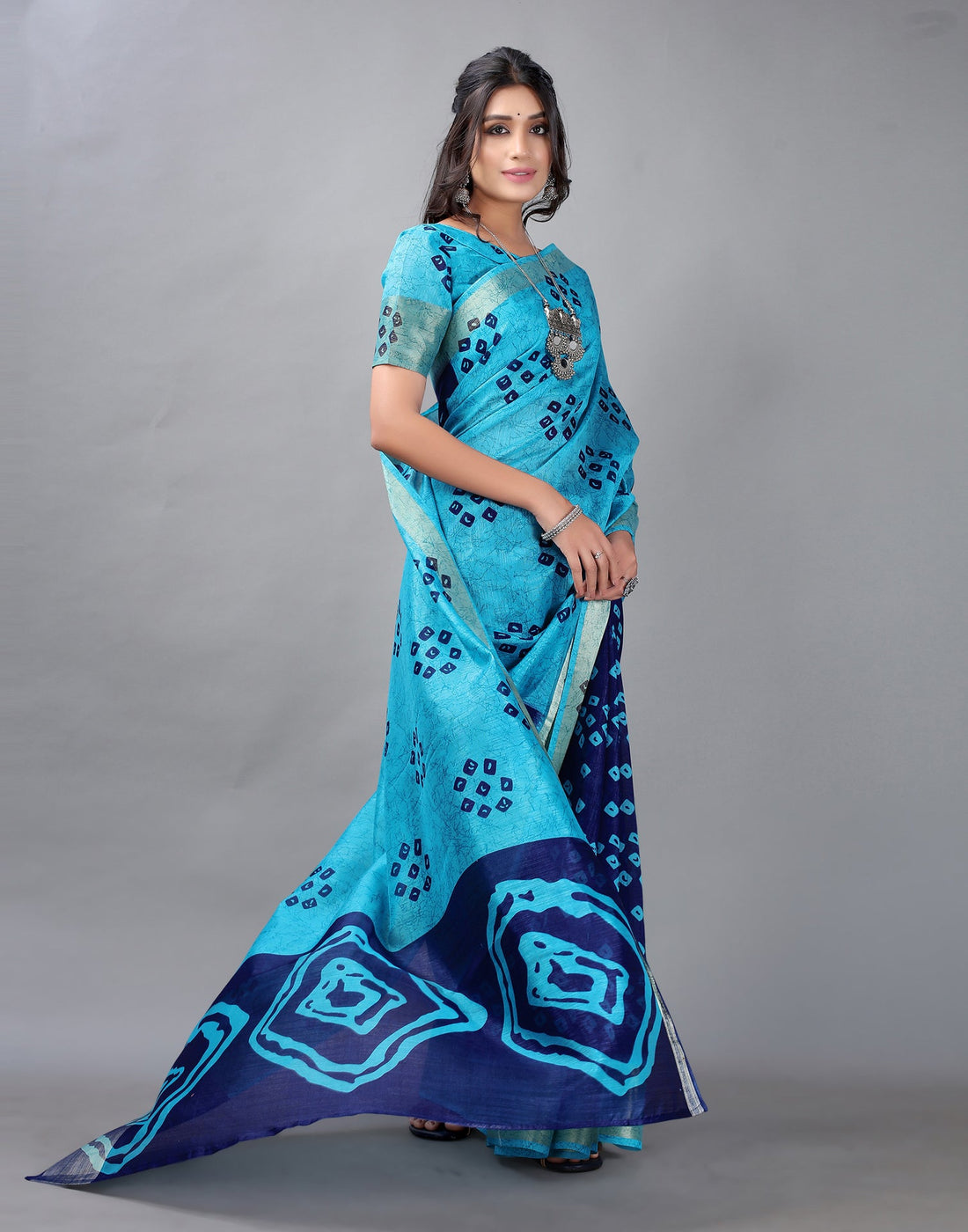 Sky Blue Bandhani Cotton Saree