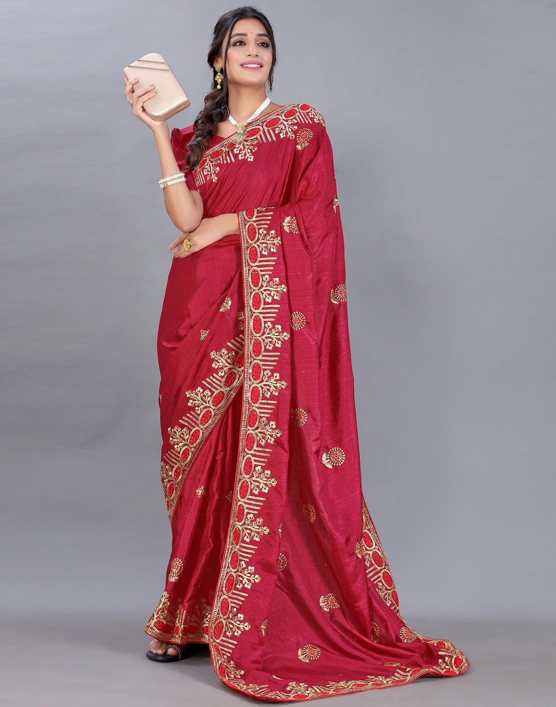 Maroon Embroidery Saree