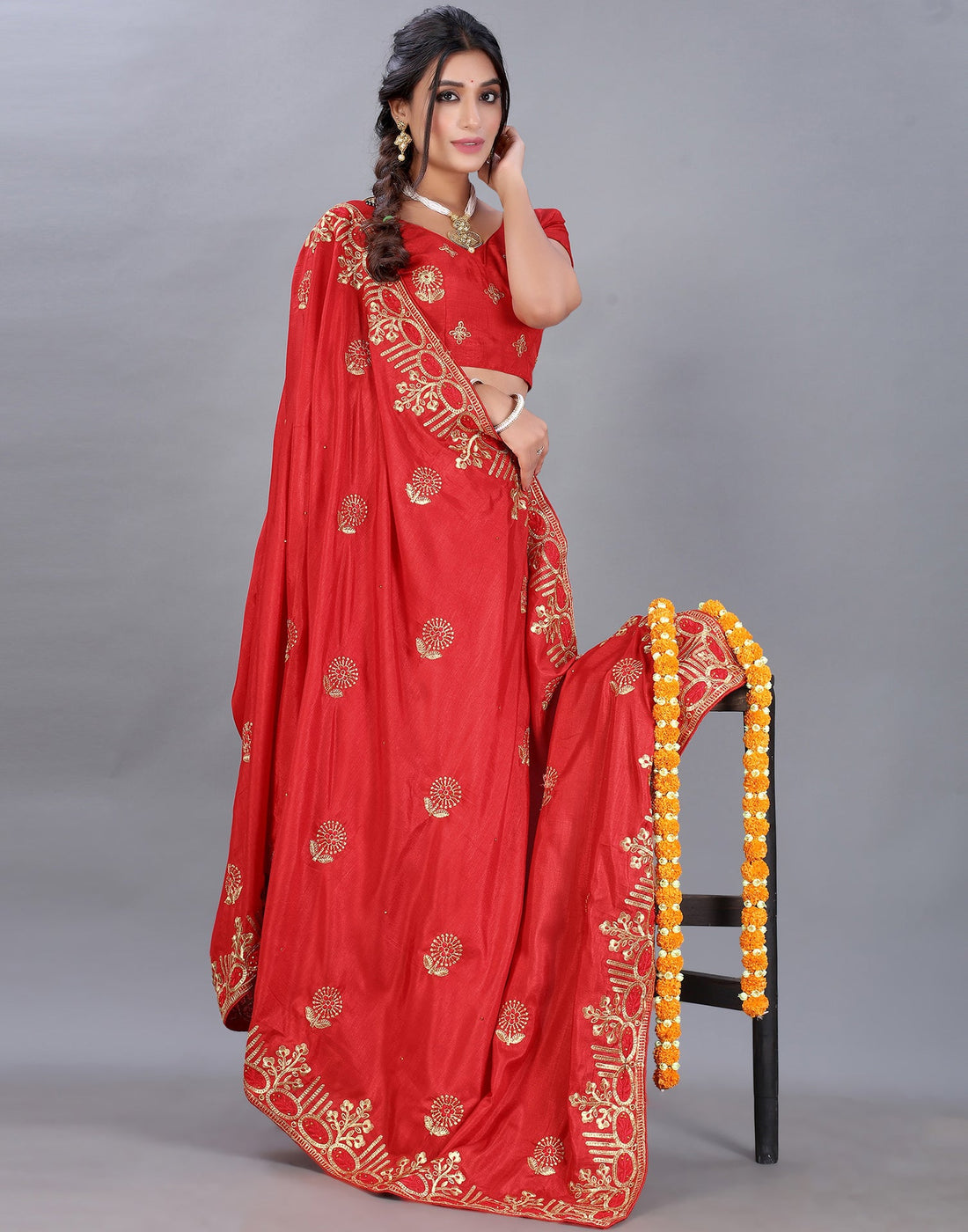 Red Embroidery Saree