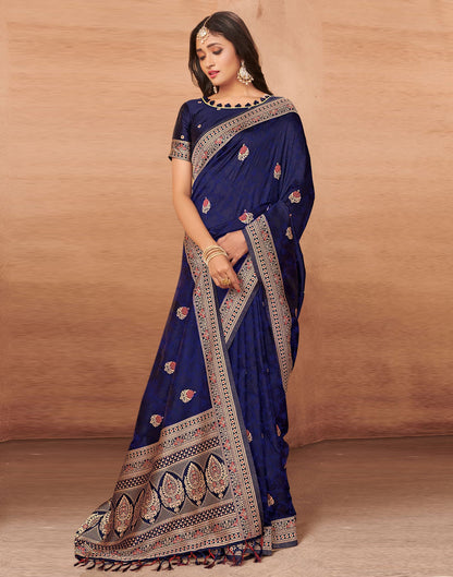 Navy Blue Silk Blend Saree