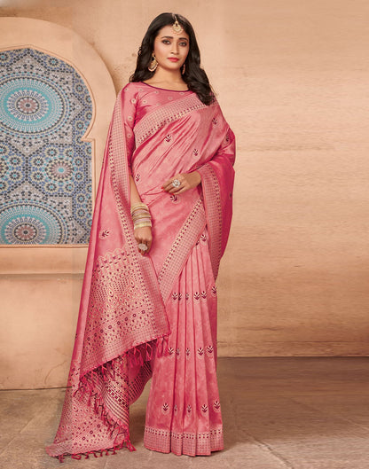 Rose Pink Silk Blend Saree