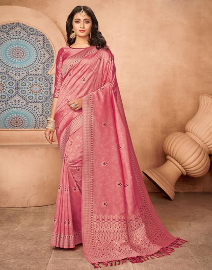 Rose Pink Silk Blend Saree
