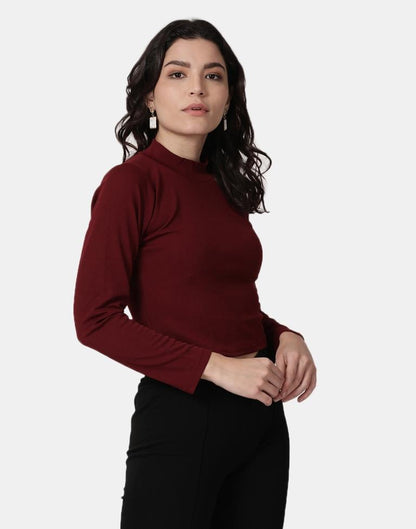 Maroon Colored Lycra Knitted Top | SLV240TK5004