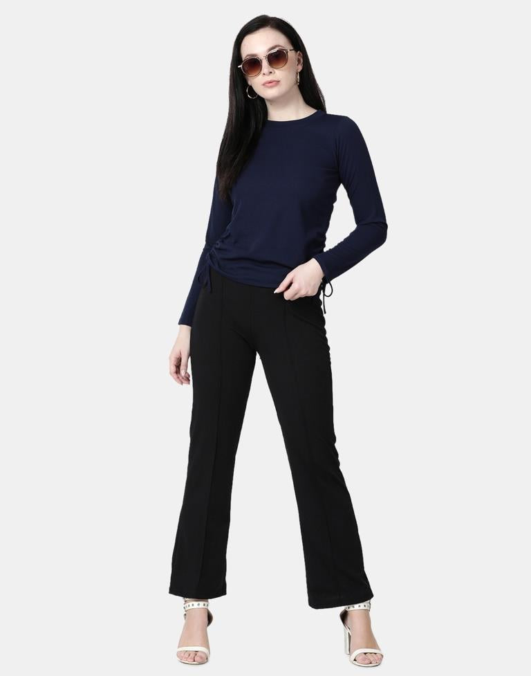 Blue Colored Lycra Knitted Top | SLV240TK5006