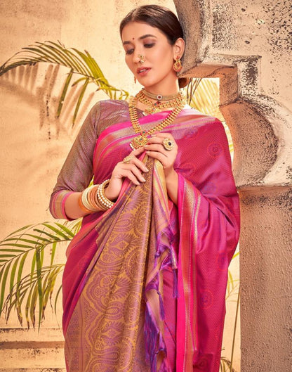 Rani Pink And Purple Silk Saree