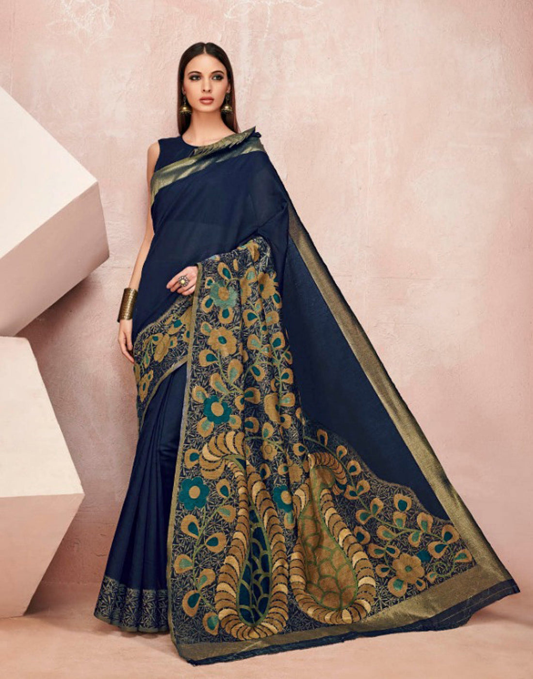 Navy Blue Cotton Saree