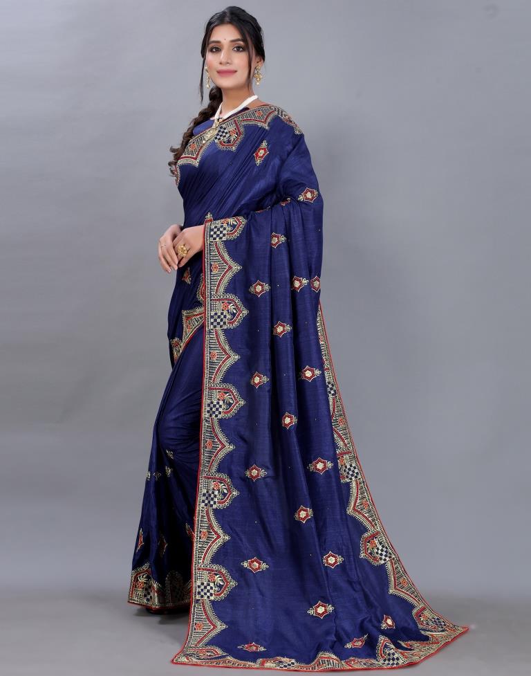 Navy Blue Embroidery Saree