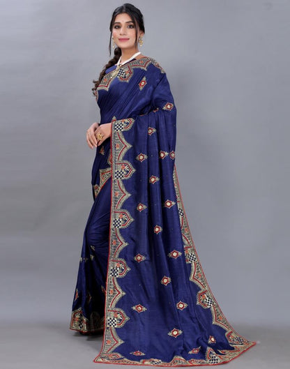 Navy Blue Embroidery Saree