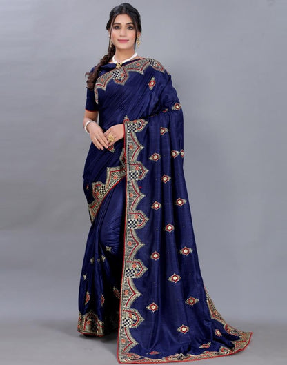Navy Blue Embroidery Saree