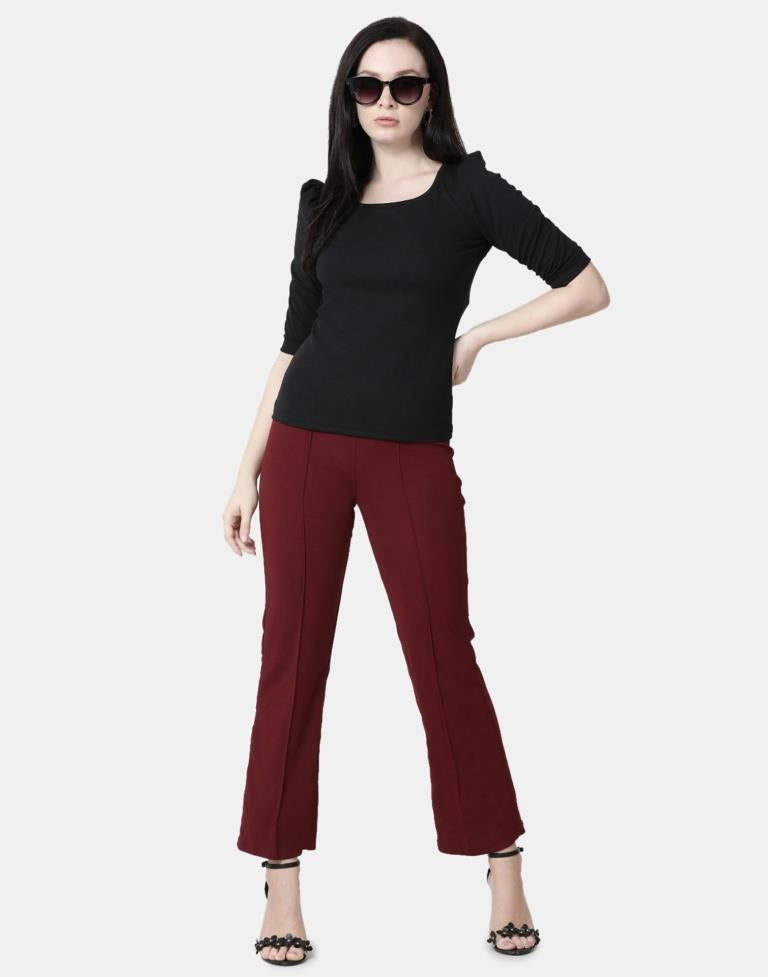 Black Colored Lycra Knitted Top | SLV241TK5011