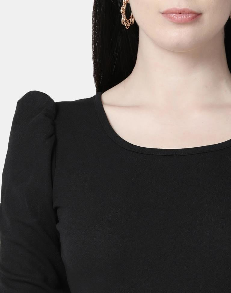 Black Colored Lycra Knitted Top | SLV241TK5011