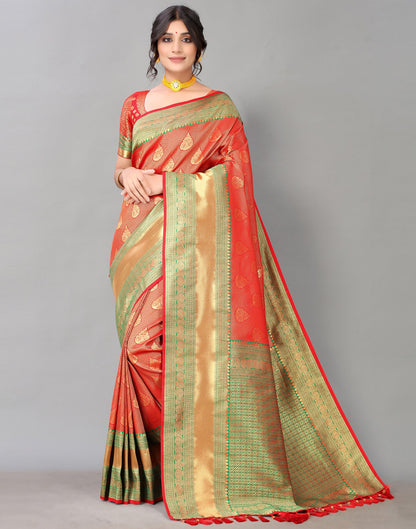 Red And Golden Silk Saree