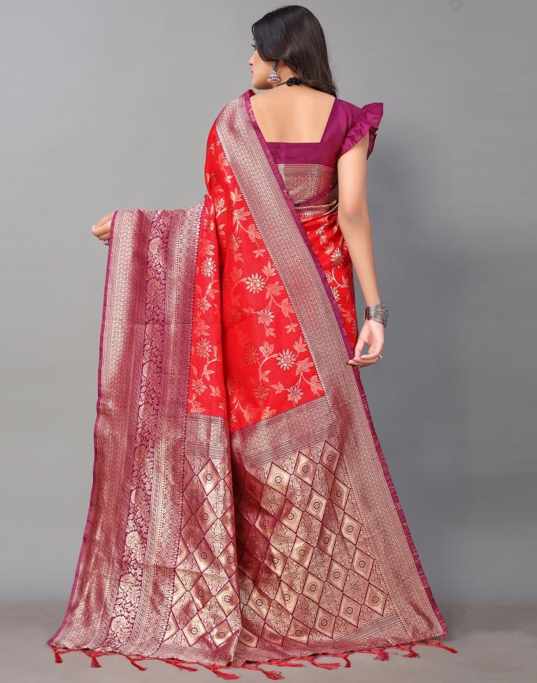 Red And Golden Silk Saree