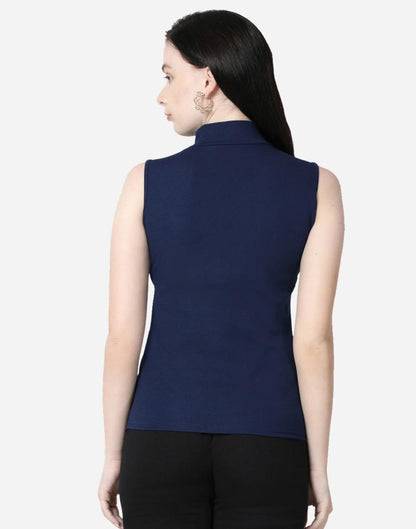 Blue Colored Lycra Knitted Top | SLV242TK5026