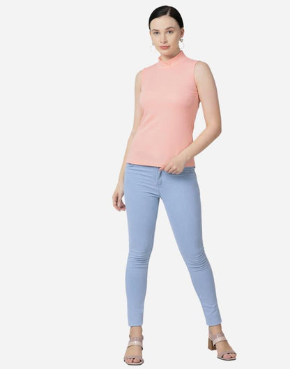 Peach Colored Lycra Knitted Top | SLV242TK5027