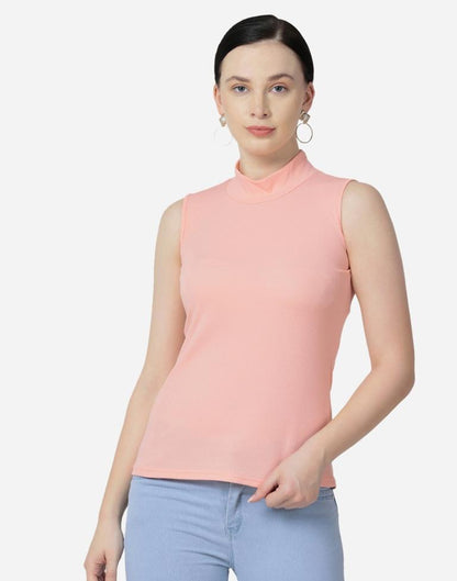 Peach Colored Lycra Knitted Top | SLV242TK5027