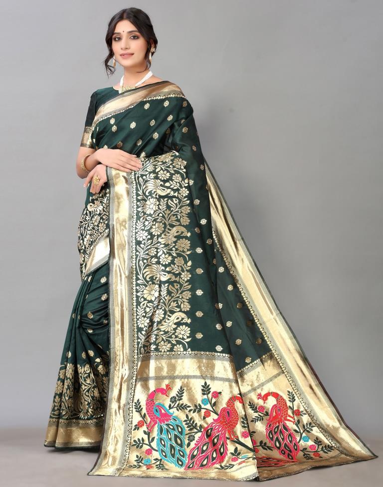 Bottle Green Silk Saree