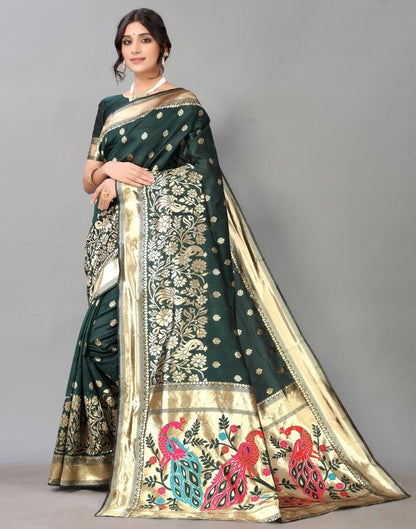 Bottle Green Silk Saree