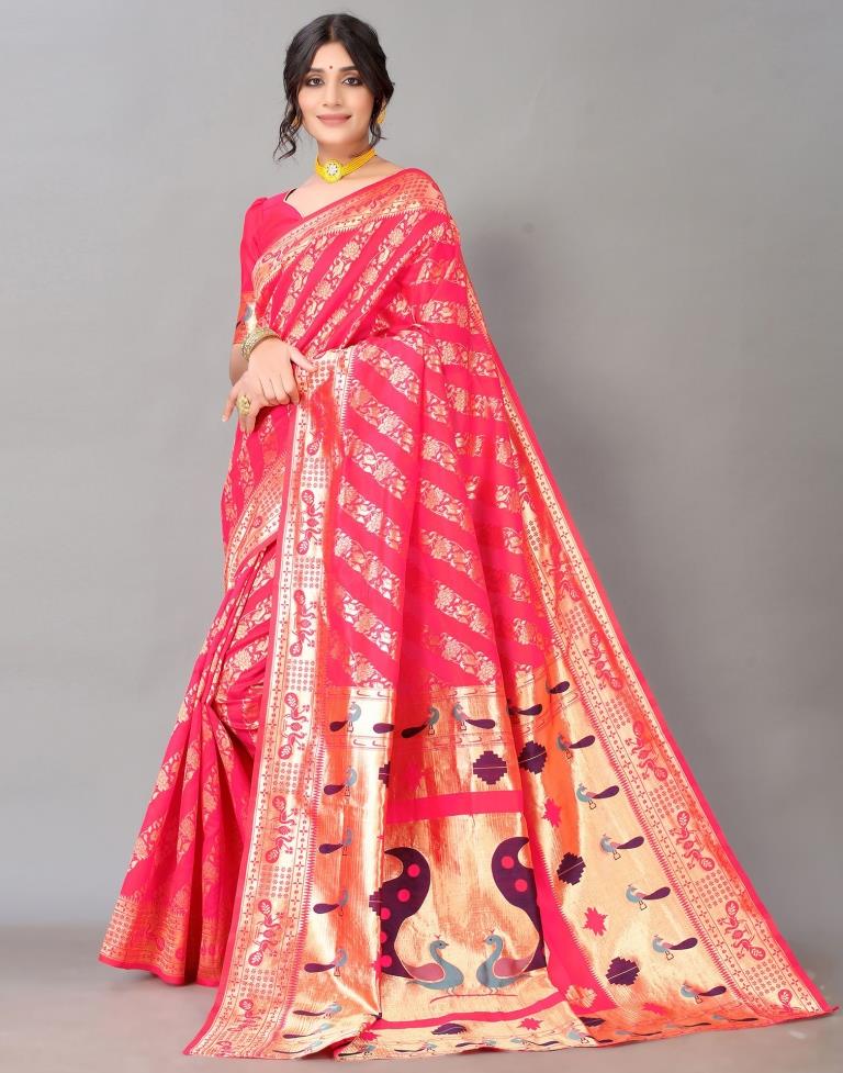 Hot Pink Silk Saree